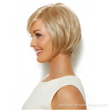 wholesale Short Fluffy synthetic Wigs synthetic hair wigs For Women natural straight wave gold Wig